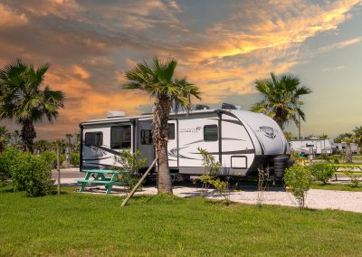 Galveston Island RV Park at sunset in west Galveston, Texas.